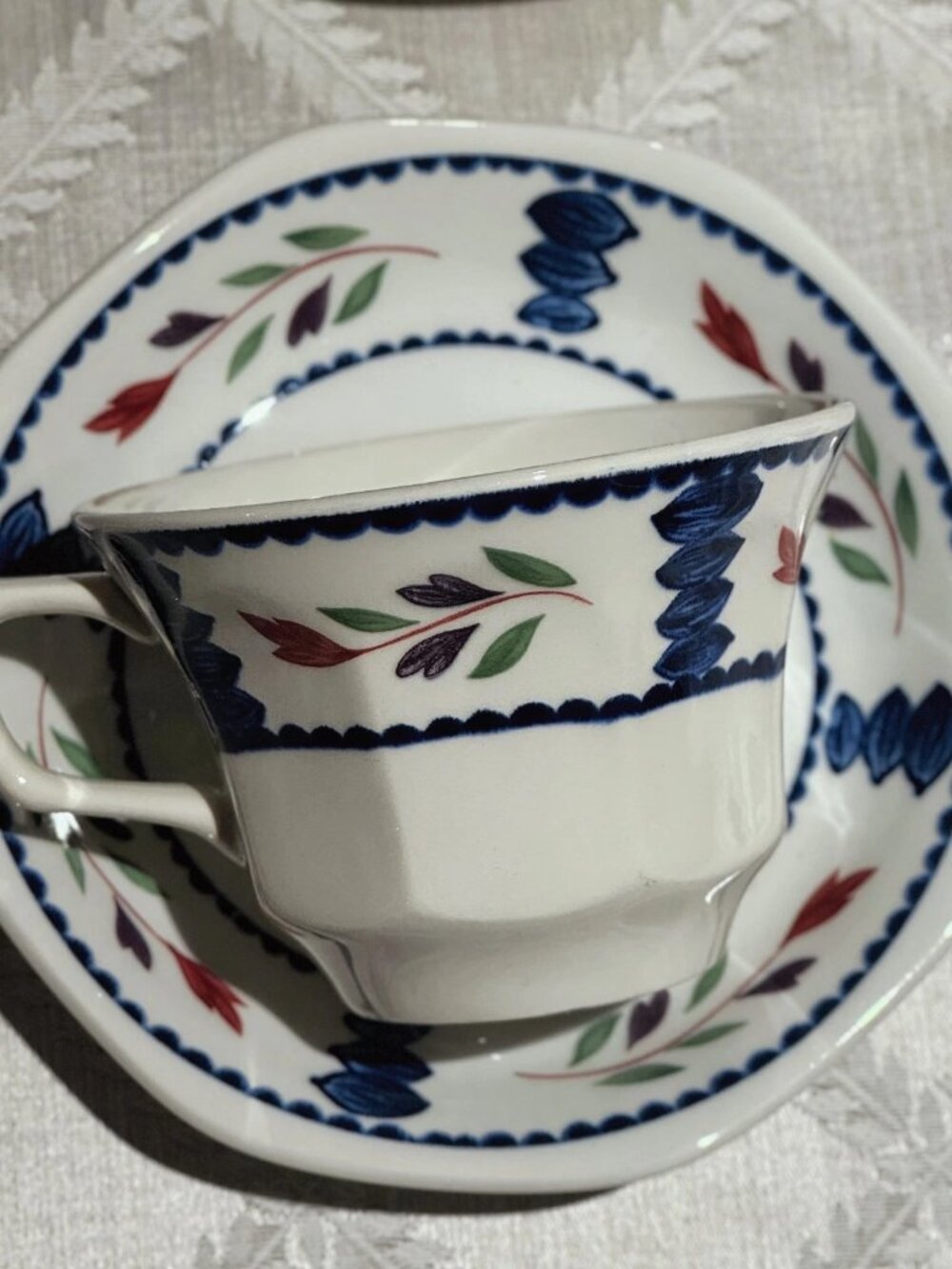 Adams Lancaster Ironstone Tea Set 8 Cups Saucers Creamer 6 Rings England Vintage